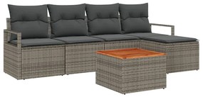 vidaXL Σετ Καναπέ Κήπου με μαξιλάρι 6 pcs Γκρι Πολυ ράταν