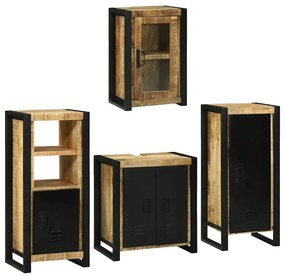 vidaXL Σετ Επίπλων Μπάνιου Επιτοίχιο 4 pcs Καφέ Στερεό ξύλο μάνγκο