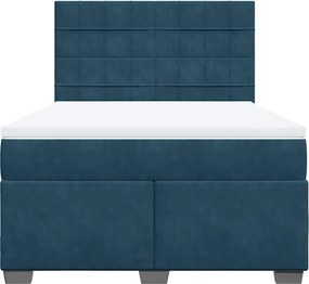 vidaXL Κρεβάτι Boxspring με Στρώμα Μπλε 140x200 εκ. Βελούδινο