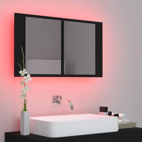 Ντουλάπι Μπάνιου με Καθρέφτη και Φωτισμό LED Μαύρο Ακρυλικός - Μαύρο