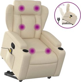 vidaXL Πολυθρόνα Μασάζ Ανακλινόμενη με Ανύψωση Κρεμ Υφασμάτινη