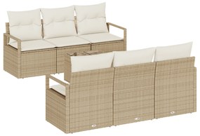 vidaXL 7 Τεμαχίων Σετ Καναπέ Κήπου με Μαξιλάρια Μπεζ Πολυ Ρατάν