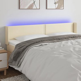vidaXL Κεφαλάρι Κρεβατιού LED Κρεμ 163x16x78/88εκ. από Συνθετικό Δέρμα