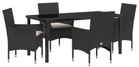 vidaXL Σέτ φαγητού για κήπο με μαξιλάρι 5 pcs Μαύρο Πολυ ράταν