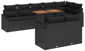 vidaXL σετ φαγητού κήπου 9 τεμαχίων  με μαξιλάρια μαύρο πολυ-ρατάν ακακία