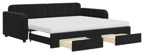 vidaXL Καναπές Κρεβάτι Συρόμενος Μαύρο 90x200 εκ. Βελούδο &amp; Συρτάρια