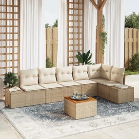 vidaXL Σετ Καναπέ Κήπου 7 pcs Μπεζ και λευκό Ρατάν, πολυεστέρας, αφρός