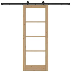vidaXL Συρόμενη Πόρτα Χειροκίνητος Καφέ 78 x 202 εκ. Ξύλο και μέταλλο