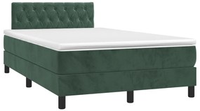 vidaXL Κρεβάτι Boxspring με Στρώμα & LED Σκ. Πράσινο 120x200εκ Βελούδο