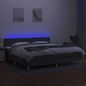 vidaXL Κρεβάτι Boxspring με Στρώμα &amp; LED Σκ.Γκρι 200x200εκ. Υφασμάτινο