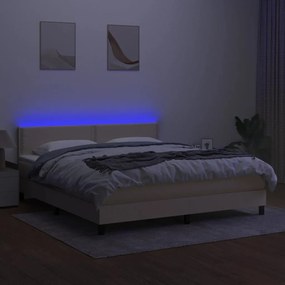 Κρεβάτι Boxspring με Στρώμα &amp; LED Κρεμ 180x200 εκ. Υφασμάτινο - Κρεμ