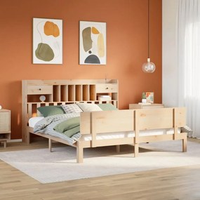 Κρεβάτι Βιβλιοθήκη Χωρίς Στρώμα 200x200 εκ Μασίφ Ξύλο Πεύκου