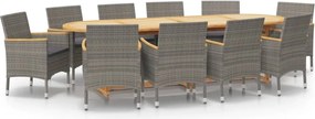 vidaXL Σετ Τραπεζαρίας Κήπου 11 Τεμαχίων Γκρι με Μαξιλάρια
