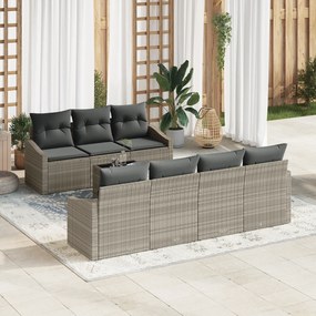 vidaXL σετ καναπέ κήπου 8 τεμαχίων με μαξιλάρια ανοιχτό γκρι πολυ ρατάν