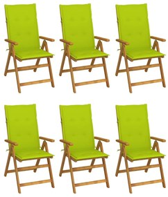Καρέκλες Κήπου Πτυσσόμ. 6 τεμ. Μασίφ Ξύλο Ακακίας με Μαξιλάρια - Πράσινο