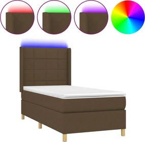 vidaXL Κρεβάτι Boxspring με Στρώμα &amp; LED Σκ.Καφέ 100x200 εκ Υφασμάτινο