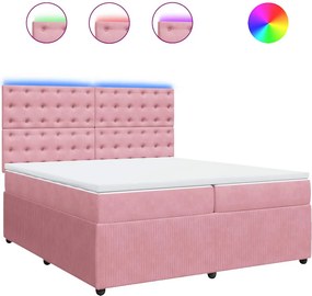vidaXL Κρεβάτι Boxspring με Στρώμα Ροζ 200x200 εκ. Βελούδινο