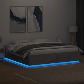 vidaXL Πλαίσιο Κρεβατιού με Φώτα LED Γκρι Σκυρ. 200x200 εκ. Επεξ. Ξύλο