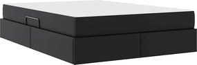 vidaXL Κρεβάτι με αποθηκευτικό χώρο και στρώμα 2 pcs Μαύρο Δέρμα