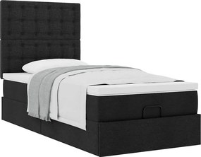 vidaXL Οθωμανικό κρεβάτι με στρώμα Μαύρο 90x200cm Ύφασμα
