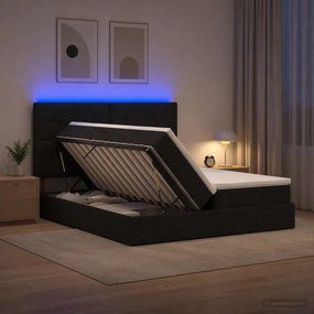 vidaXL LED Κρεβάτι αποθήκευσης με στρώμα Μαύρο 200 x 200 cm Ύφασμα