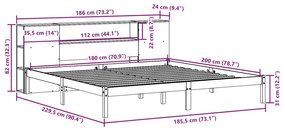 Κρεβάτι Βιβλιοθήκη Χωρίς Στρώμα 180x200 εκ Μασίφ Ξύλο Πεύκου - Καφέ