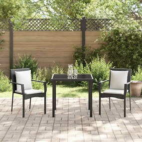 vidaXL Σέτ φαγητού για κήπο με μαξιλάρι 3 pcs Μαύρο Πολυ ράταν