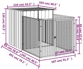 vidaXL Σπιτάκι Σκύλου με Αυλή Αν. Γκρι 110x201x110 εκ. Γαλβαν. Χάλυβας