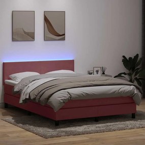 vidaXL Κρεβάτι Boxspring με Στρώμα &amp; LED ροζ 140x220 cm Βελούδινο