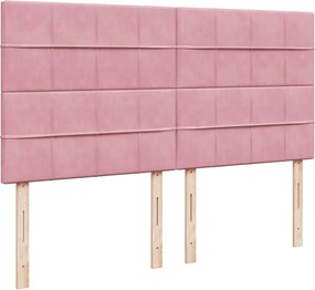 vidaXL Κρεβάτι Boxspring με Στρώμα Ροζ 200x200 εκ. Βελούδινο