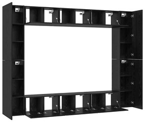 vidaXL Σετ επίπλου τηλεόρασης Επιτοίχιο 10 pcs Μαύρη δρυς
