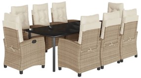 vidaXL Σετ Τραπεζαρίας Κήπου 9 τεμ. Μπεζ Συνθετικό Ρατάν με Μαξιλάρια
