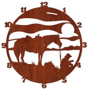 Intra απο ξύλο plywood 3mm-4mm πάχος - Ρολόι τοίχου Cowboy Ρολόι Western Horse Δίασταση 30x30 cm Intraeaxys-voq2yx6o