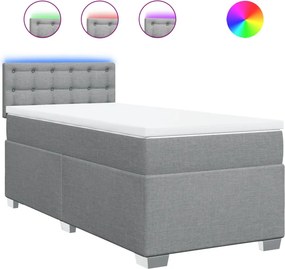 vidaXL Κρεβάτι Boxspring με Στρώμα Ανοιχτό Γκρι 90x200 εκ. Υφασμάτινο