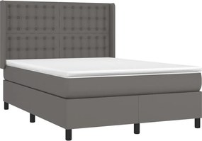 vidaXL Κρεβάτι Boxspring με Στρώμα &amp; LED Γκρι 140x200 εκ. Συνθ. Δέρμα