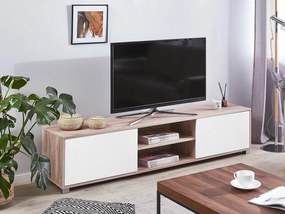 Τραπέζι Tv Berwyn 810, Άσπρο, Ανοιχτό χρώμα ξύλου, 180x41x41cm, 33 kg | Epipla1.gr