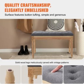 VEVOR Upholstered Bench, 16&quot;W Ottoman Bench, End of Bed Bench with Foam Padded Cushion and Rubberwood Legs, Tufted Footrest Stool Entryway Bench for Dining Room, Living Room, Bedroom, Hallway, Gray