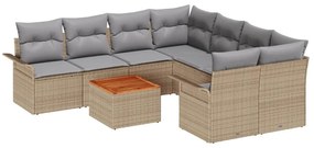vidaXL Σετ Καναπέ Κήπου 9 pcs Μπεζ Πολυ ράταν