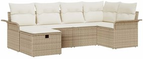 vidaXL Σετ Καναπέ Κήπου με μαξιλάρι 6 pcs Μπεζ Πολυ ράταν