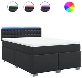 vidaXL Κρεβάτι Boxspring με Στρώμα Μαύρο 140x200εκ.από Συνθετικό Δέρμα