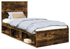 vidaXL Σκελετός Κρεβατιού με κεφαλάρι Καπνιστό Δρύς 90 x 200 cm