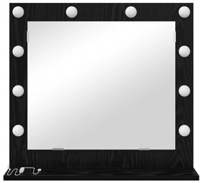 vidaXL Καθρέφτης Vanity με LED Φώτα Μαύρο Δρύς 60x55x18 εκ.