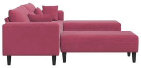 vidaXL Βελούδινος καναπές με μαξιλάρι 3 pcs Κόκκινο 208 εκ. Βελούδο