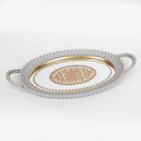 Δίσκος Σερβιρίσματος Με Καθρέφτη 752-16085 39x3.5x24cm Grey-Gold Estheti Home Polyresin