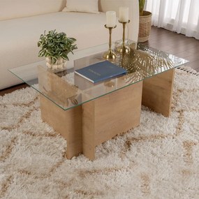 Τραπεζάκι σαλονιού Vetrino  γυάλινο χρώμα honey oak 105x65x40εκ.