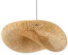 00721 GloboStar® MEXICO 00721 Boho Κρεμαστό Φωτιστικό Πλέγμα Μονόφωτο 1 x E27 IP20 Μπεζ Ξύλο - Μ100 x Π80 x Y35cm