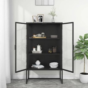 vidaXL Μπουφές Μαύρος 80 x 35 x 135 εκ. από Ατσάλι και Ψημένο Γυαλί