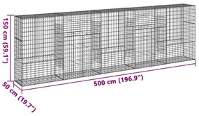 Συρματοκιβώτιο με Κάλυμμα 500x50x150εκ. από Γαλβανισμένο Χάλυβα - Ασήμι