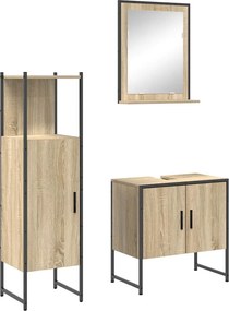 vidaXL Σετ Επίπλων Μπάνιου με ράφι 3 pcs Καφέ Επεξεργασμένο ξύλο