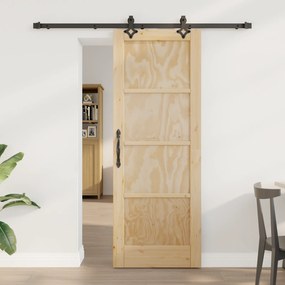 vidaXL Συρόμενη Πόρτα με Σετ Εξαρτημάτων 73.5x198.5 εκ. Συμπαγές Ξύλο Πεύκου